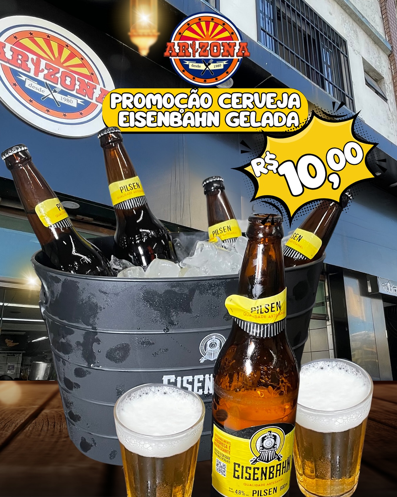 Cerveja Eisenbahn gelada no balde